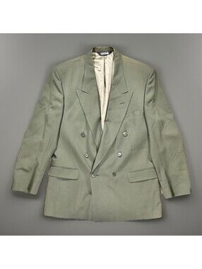 Henry Grethel Wool Suit Jacket Olive Double-Breasted 44L Regular Peak Lapel